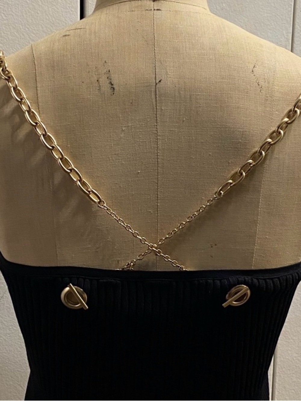 Jonathan Simkhai Black Ribbed Crop Top with Gold Chain Straps